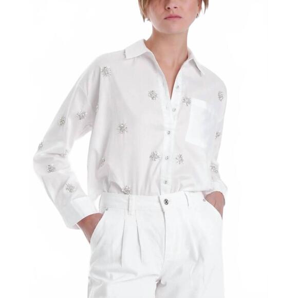 NEW KARINA GRIMALDI gisela rhinestone blouse in white